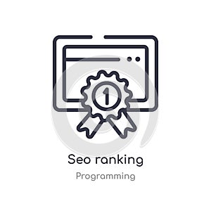 seo ranking outline icon. isolated line vector illustration from programming collection. editable thin stroke seo ranking icon on