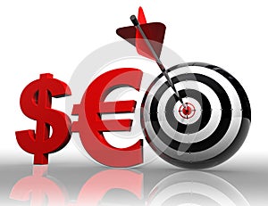 Seo red word with dollar euro and target