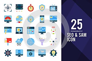25 SEO And SAM Flat icon pack. vector illustration