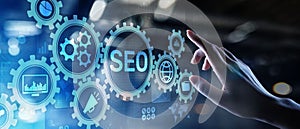 SEO - Search engine optimisation, Digital Internet marketing concept on virtual screen.