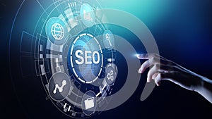 SEO - Search engine optimisation, Digital Internet marketing concept on virtual screen