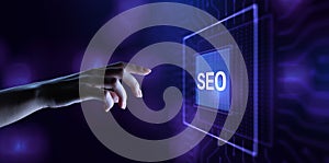 SEO - Search engine optimisation, Digital Internet marketing concept on virtual screen