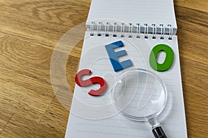 SEO Search engine optimization concept as colorful alphabet abbr