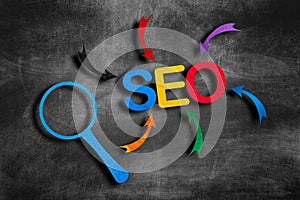 SEO - Search Engine Optimization Concept - Cut Out on Chalkboard