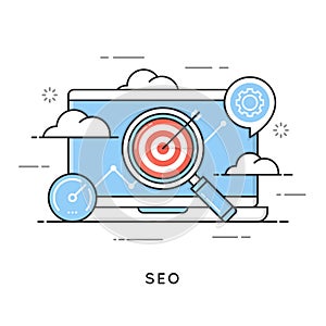 SEO, search engine optimization, content marketing, web analytics. photo