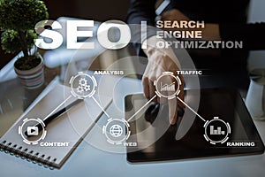 SEO. Search Engine optimization. Digital marketing and technology concept.