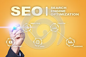 SEO. Search Engine optimization. Digital marketing and technology concept.