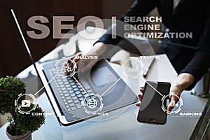 SEO. Search Engine optimization. Digital marketing and technology concept.