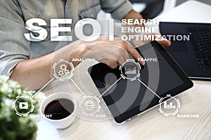 SEO. Search Engine optimization. Digital online marketing andInetrmet technology concept.