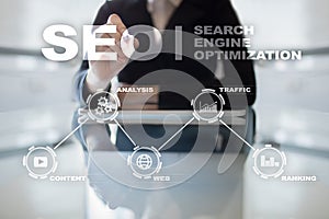 SEO. Search Engine optimization. Digital online marketing andInetrmet technology concept.