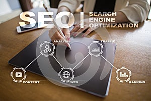 SEO. Search Engine optimization. Digital online marketing andInetrmet technology concept.