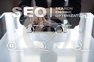 SEO. Search Engine optimization. Digital online marketing andInetrmet technology concept.