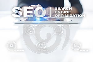 SEO. Search Engine optimization. Digital online marketing andInetrmet technology concept.