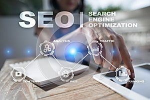 SEO. Search Engine optimization. Digital online marketing andInetrmet technology concept.