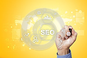 SEO. Search Engine optimization. Digital online marketing and Internet technology concept.