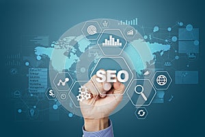 SEO. Search Engine optimization. Digital online marketing and Internet technology concept.