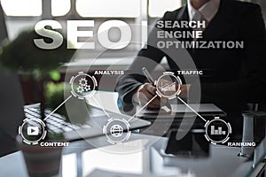 SEO. Search Engine optimization. Digital online marketing technology concept.