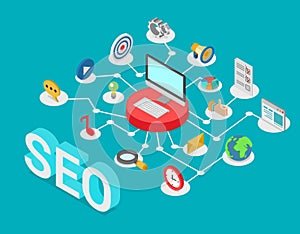 SEO search engine optimization flat 3d isometric vector