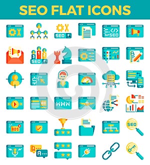 SEO Search engine optimization flat icons. Vector illustration