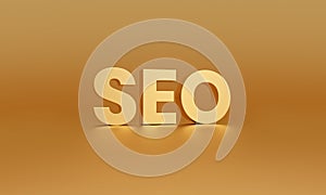 SEO, search engine optimization on golden background. Strategy web concept