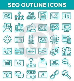 SEO Search engine optimization outline icons. Vector illustration