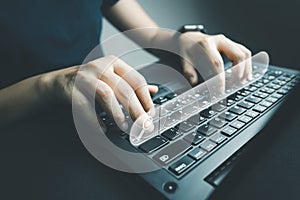 SEO Search engine optimization, Search technology, women's hands using a computer keyboard to search for information, using