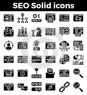 SEO Search engine optimization solid icons. Vector illustration