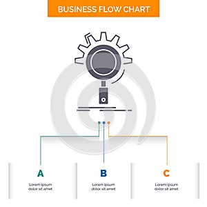 seo, search, optimization, process, setting Business Flow Chart Design with 3 Steps. Glyph Icon For Presentation Background