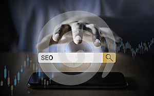 SEO or Searching Engine Optimizing on internet technology.