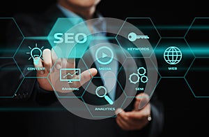 SEO SEM Search Engine Optimization Marketing Ranking Traffic Website Internet Business Technology Concept photo