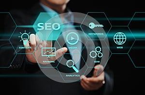 SEO SEM Search Engine Optimization Marketing Ranking Traffic Website Internet Business Technology Concept