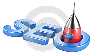 SEO sign with rocket. Search engine optimizationr for the web