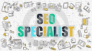 SEO Specialist Concept with Doodle Design Icons.