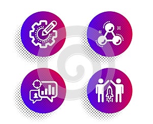 Seo statistics, Chemistry molecule and Settings gear icons set. Partnership sign. Vector