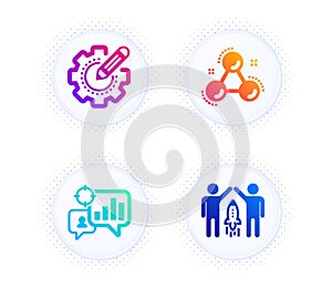 Seo statistics, Chemistry molecule and Settings gear icons set. Partnership sign. Vector