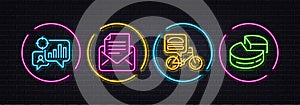 Seo statistics, Mail correspondence and Food delivery minimal line icons. For web application, printing Vector
