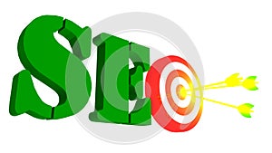 SEO with target and arrow, 3D illustration