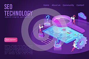 SEO technology landing page isometric vector template