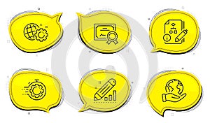 Seo timer, Edit statistics and Seo gear icons set. Algorithm sign. Cogwheel, Web settings, Project. Vector