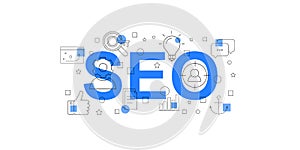Seo vector banner. Word with line icon.