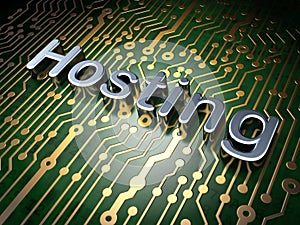 SEO web design concept: Hosting on circuit board background