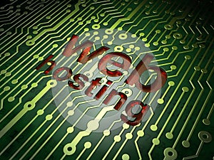 SEO web design concept: Web Hosting on circuit board background