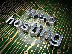 SEO web design concept: Web Hosting on circuit board background