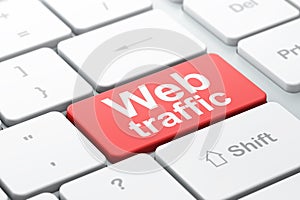 SEO web design concept: Web Traffic on computer keyboard backgro