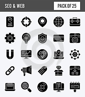 25 SEO & WEB Glyph icon pack. vector illustration