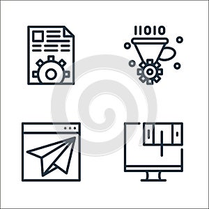 seo and web line icons. linear set. quality vector line set such as monitor, browser, filter