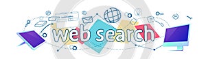 Seo web search engine searching online browsing concept horizontal banner sketch doodle