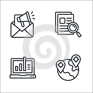 seo and website line icons. linear set. quality vector line set such as map pointer, graph, search