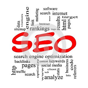 SEO Word Cloud Concept in red caps