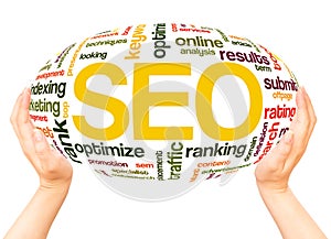 SEO word cloud hand sphere concept